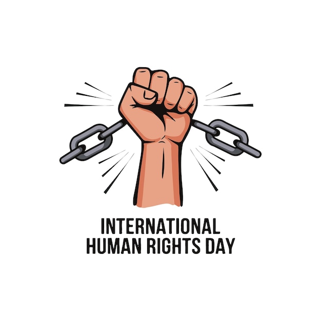tipografía del día internacional de los derechos humanos con vector de puño