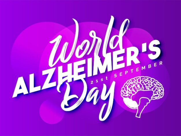 Tipografía del día mundial de la enfermedad de Alzheimer con icono de cerebro