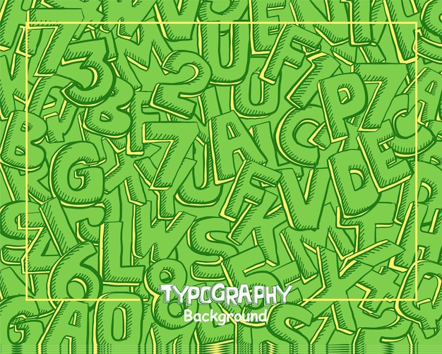Tipografía dibujada a mano Patrón de fondo Ilustración vectorial de color verde eps10