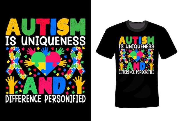 Tipografía de diseño de camiseta de autismo vintage