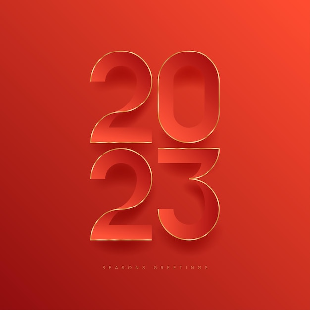 Tipografía dorada de Año Nuevo 2023. Tarjeta de felicitación navideña.