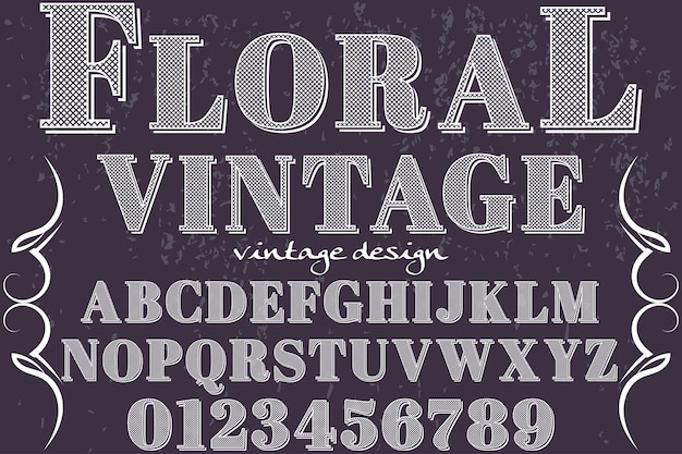 Vector tipografía efecto de sombra diseño de fuente floral vintage