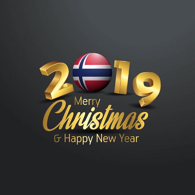 Tipografía de feliz navidad 2019 bandera de noruega