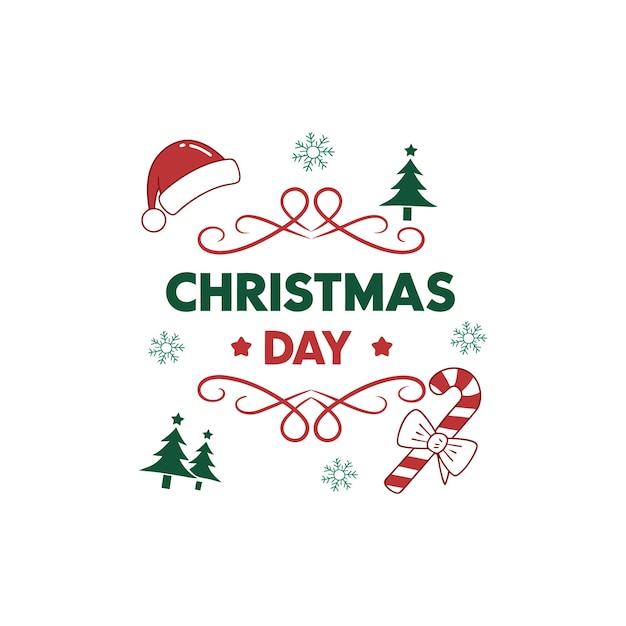 Tipografía de Feliz Navidad con elementos rojos y verdes