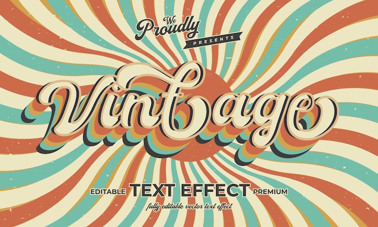 Vector tipografía de fuente de alfabeto de efecto de texto editable retro vintage