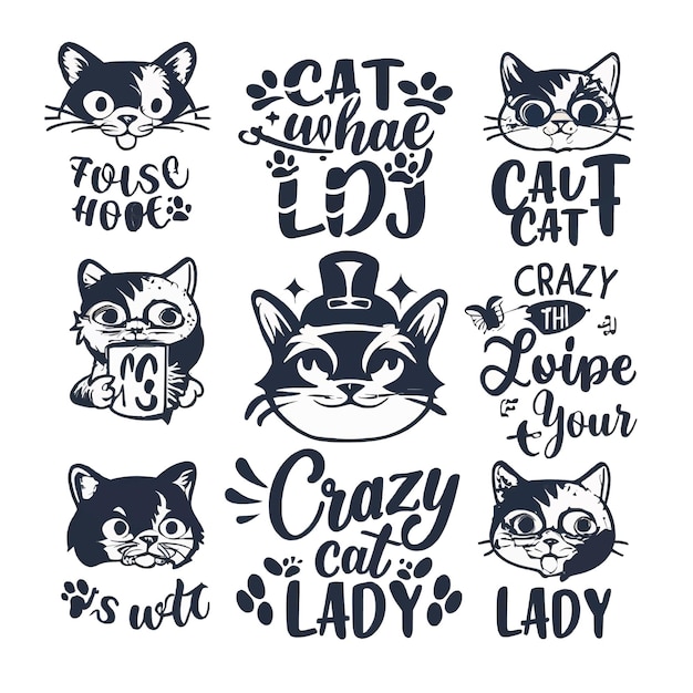 Vector tipografía de gato diseño de camiseta paquete vector eps