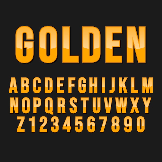 Tipografía Golden Alphabet Style. Fuente decorativa tipográfica moderna. Conjunto de diseño de letras y números.