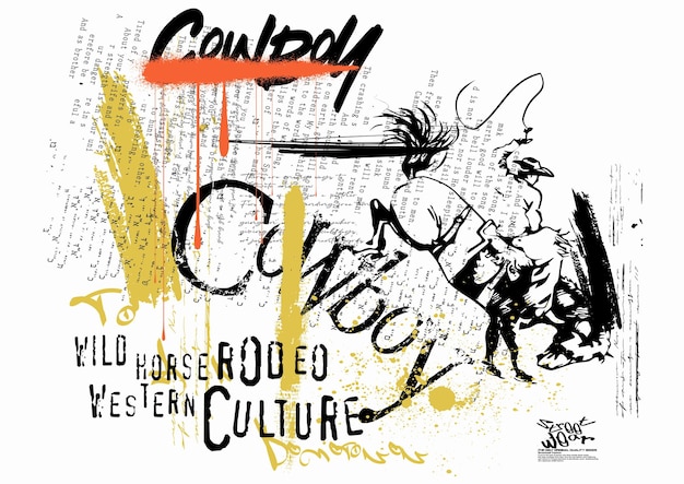 tipografía graffiti con spray efecto de salpicadura vaquero rodeo rodeo vaquero