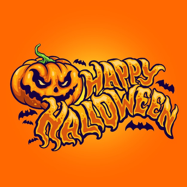 Vector tipografía de halloween con jack o linterna