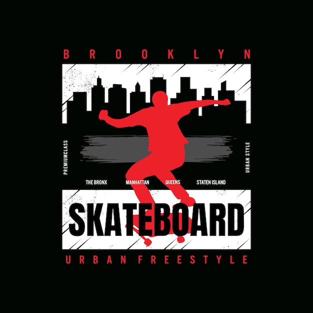 Tipografía con ilustración de silueta diseño de camiseta de skate