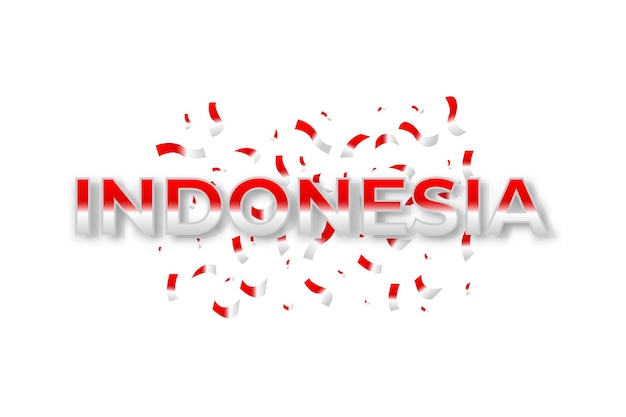 Tipografía indonesia con bandera ondeando fondo de celebración