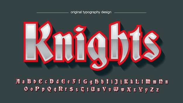 tipografía de juegos 3d de script antiguo plateado y rojo