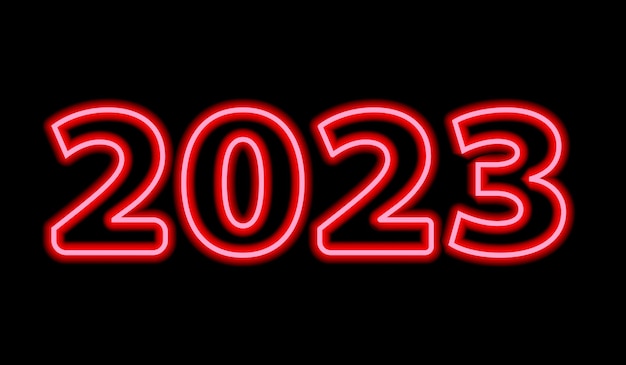 Tipografía de letras estilo neón 2023 para la plantilla de diseño de fondo de víspera de año nuevo