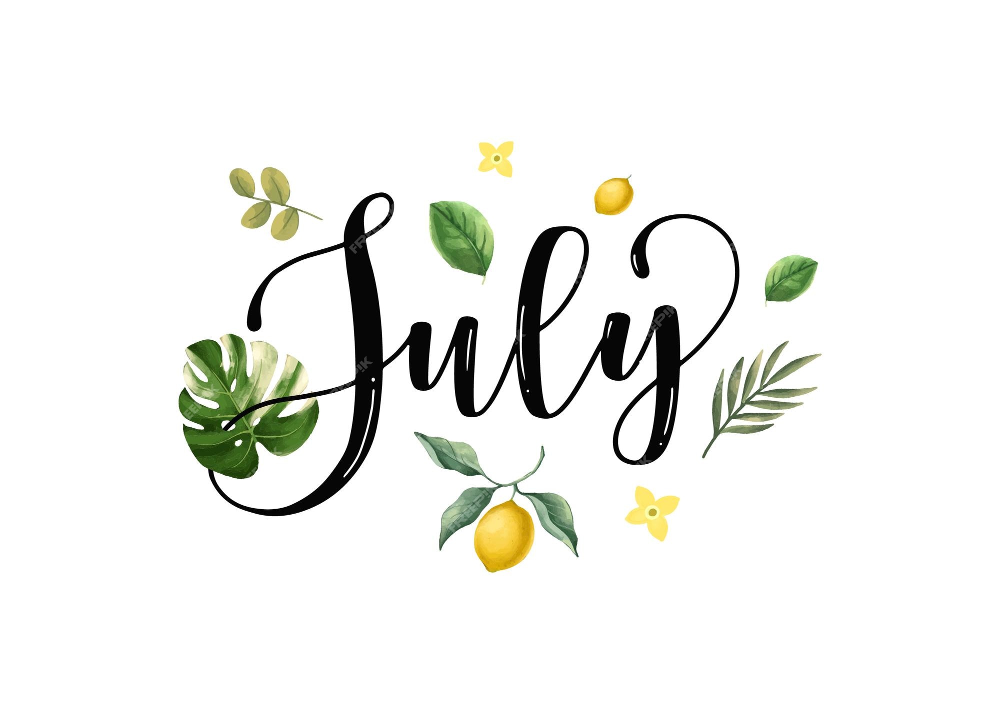 Tipografía de letras del mes de julio dibujada a mano para portada, póster,  pancarta, volante, plantilla de redes sociales | Vector Premium