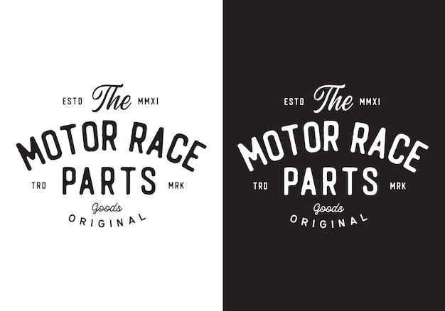 Tipografía Logo Motor Race Parts Plantilla de ilustración vectorial con color blanco negro Diseño elegante Bueno para cualquier industria
