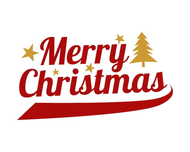 Tipografía de Merry Chirstmas con el vector de íconos de pino