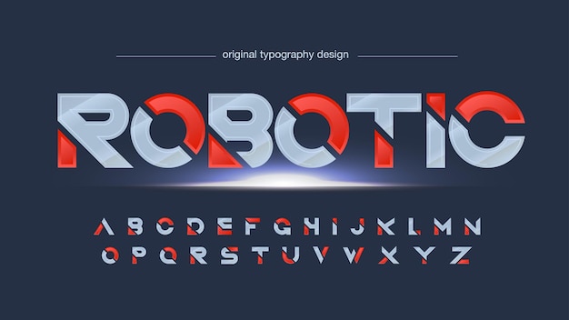 Tipografía metálica en rodajas futurista plateada y roja.