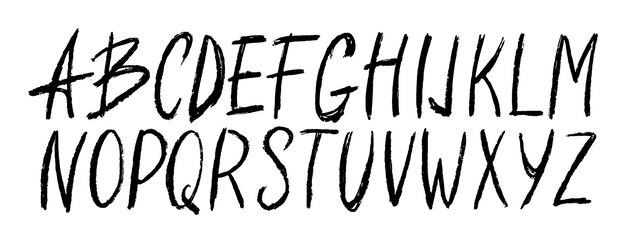 Tipografía o fuente dibujada a mano hecha con pinceladas grunge original grabado alfabeto sketchy