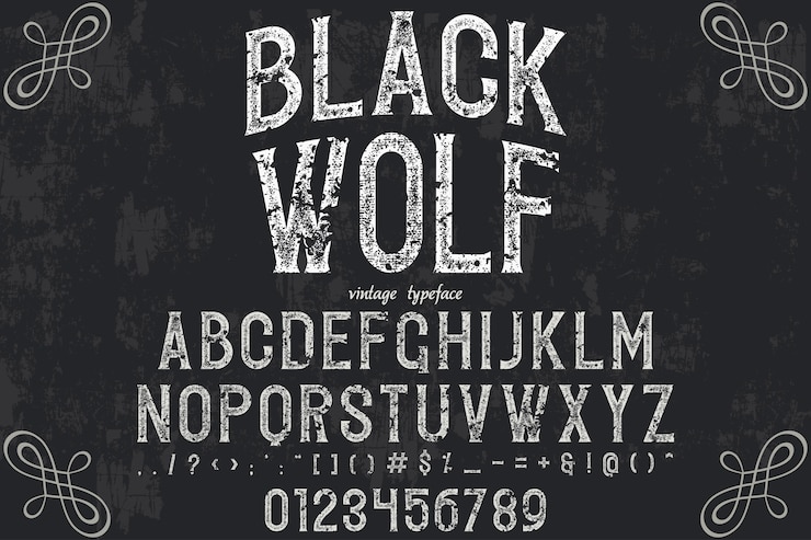 Vector tipografía retro diseño lobo negro