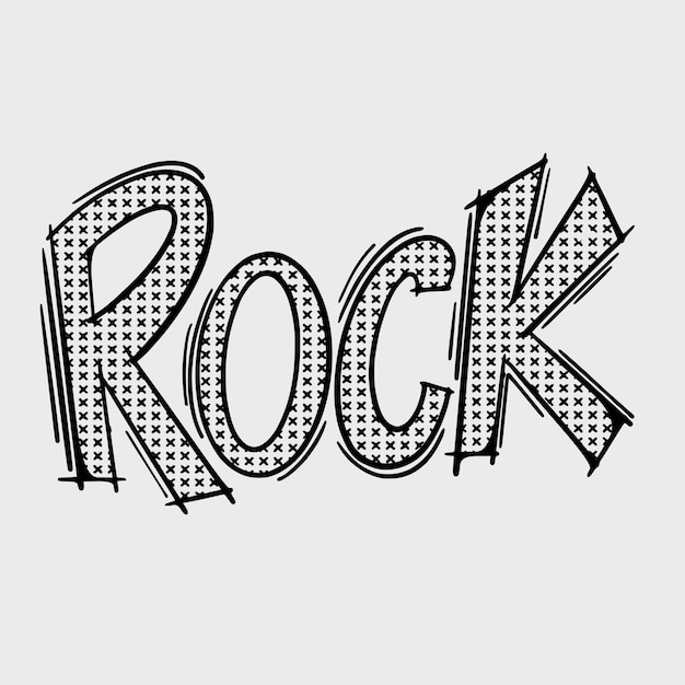 Tipografía de rock doodle ilustración en blanco y negro vector dibujado a mano