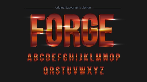 tipografía roja en mayúscula metálica 3d