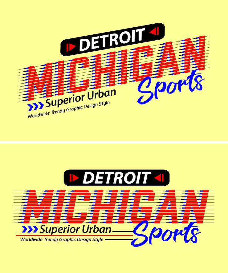 Vector tipografía de sombra a rayas con vibraciones urbanas antiguas de la ciudad de michigan para imprimir en camisetas, etc.