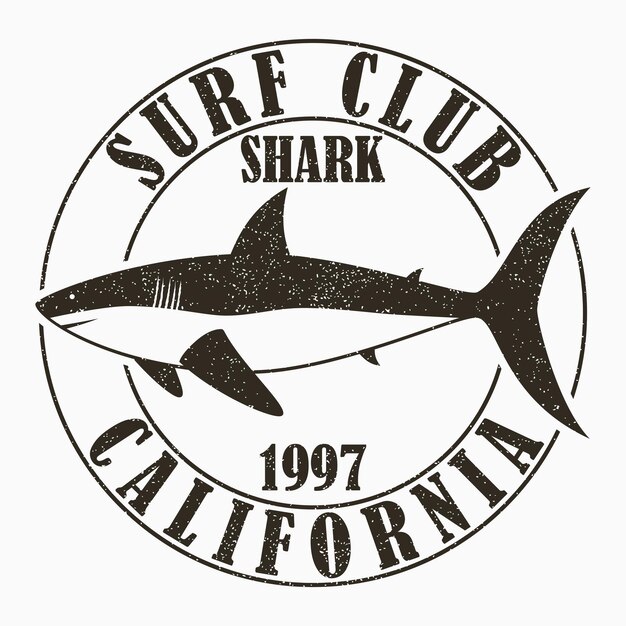 Tipografía de surf de California para ropa de diseño camiseta Impresión gráfica con tiburón para ropa