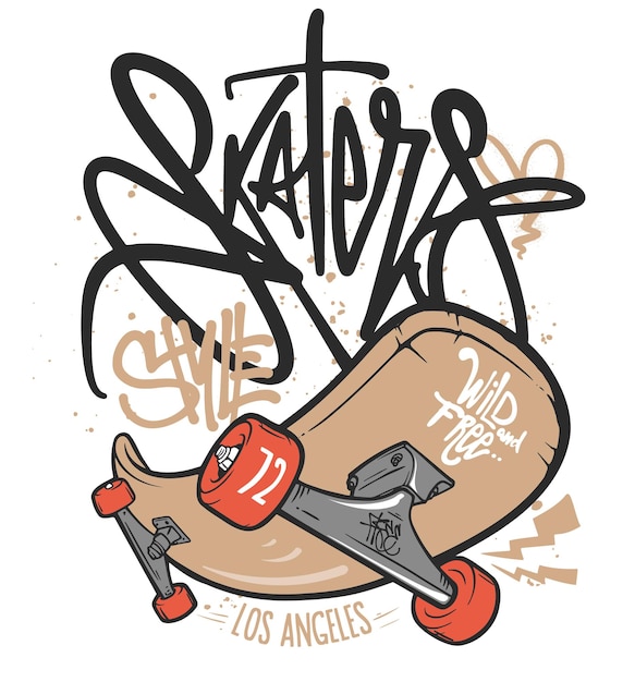 Tipografía de la tabla de skate diseño de gráficos vectoriales de la camiseta