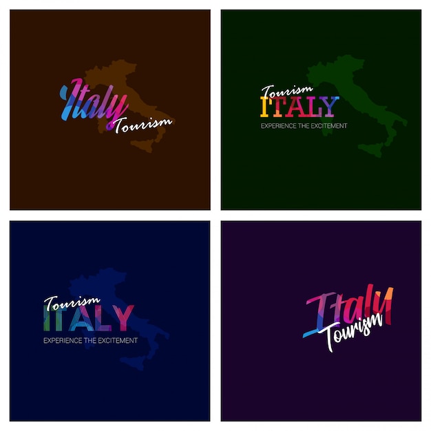 Tipografía de turismo italia logo background set