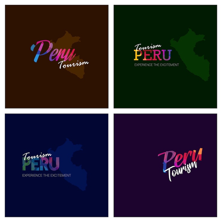 Vector tipografía de turismo perú logo background set
