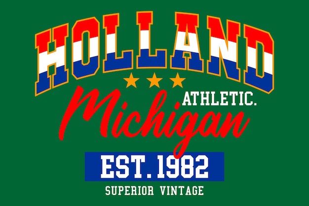 Tipografía universitaria vintage superior de holland michigan para camisetas