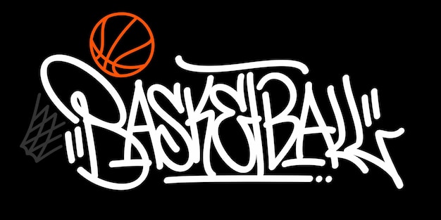 Tipografía vectorial de baloncesto esbozada a mano como insignia de logotipo e icono Tarjeta postal Invitación Folleto Plantilla de banner