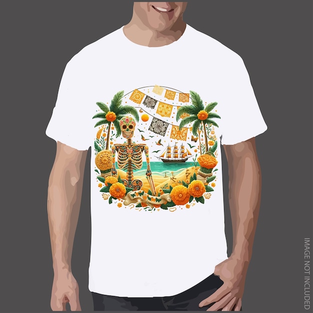 tipografía vectorial diseño de camiseta de playa de verano con esqueleto enfriamiento en la playa Ai generado