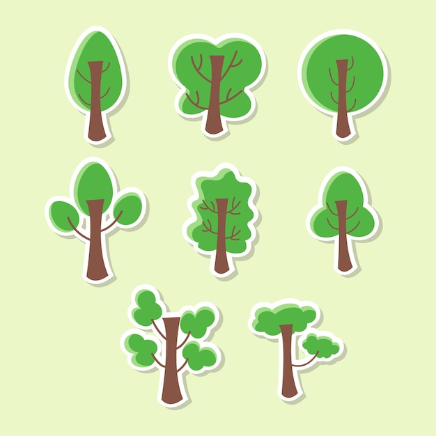 tipos de árboles aislados sobre fondo verde suave