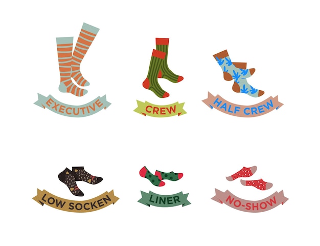 Tipos de calcetines set Noshow Lowcut Calcetines con vector de títulos