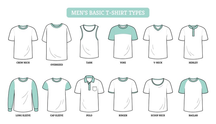 Tipos de camisetas dibujadas a mano