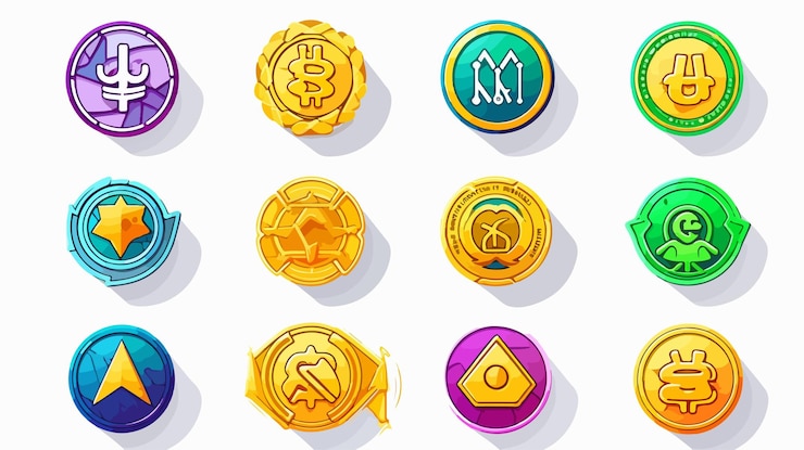 Vector tipos de criptomonedas diseño vectorial plano aislado en fondo blanco