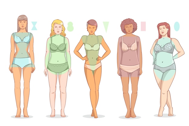 Vector tipos dibujados a mano plana de formas del cuerpo femenino