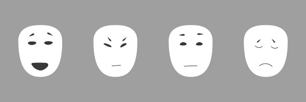 Vector tipos de estado mental de una persona conjunto de máscaras faciales con diferentes emociones.