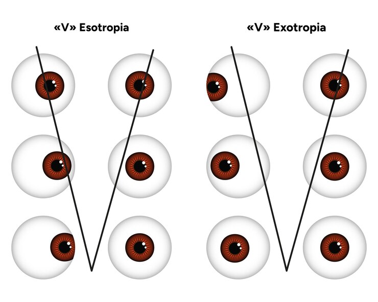 Vector tipos de estrabismo v esotropía y v exotropía