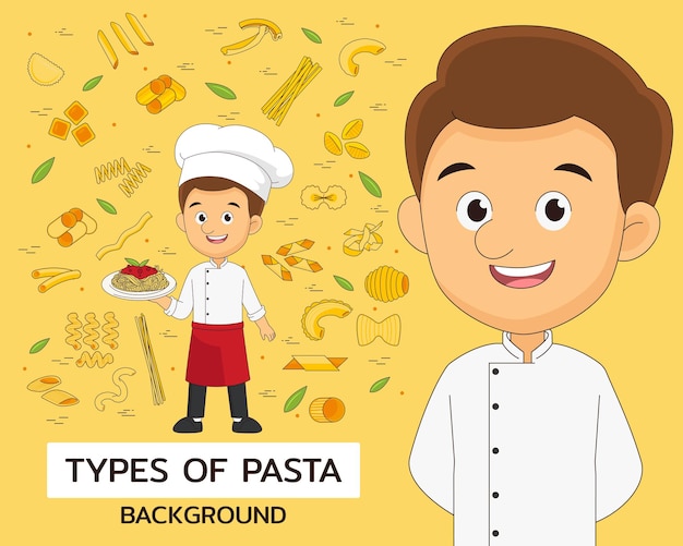 Tipos de fondo del concepto de pasta. iconos planos.