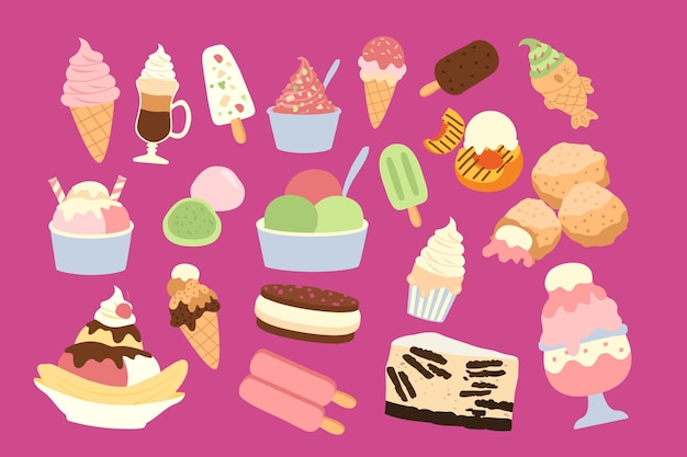 Tipos de helados Conjunto de ilustración linda dibujada a mano