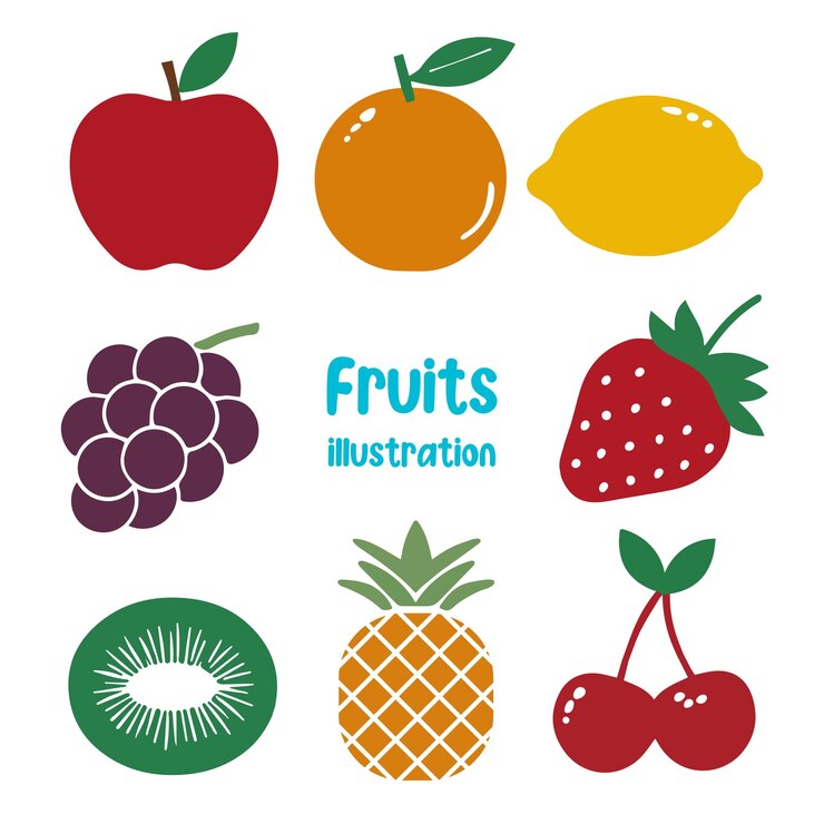 Tipos de ilustraciones vectoriales de frutas coloridas