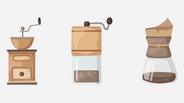 Tipos de máquinas de café y elementos ilustrativos de bebidas