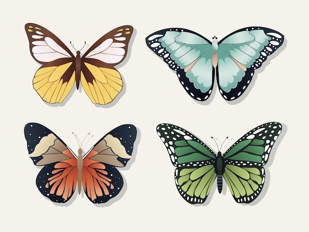 Vector tipos de mariposas de colores