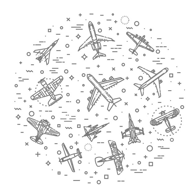 Tipos modernos de aviones aviones de pasajeros grandes y pequeños transporte aéreo