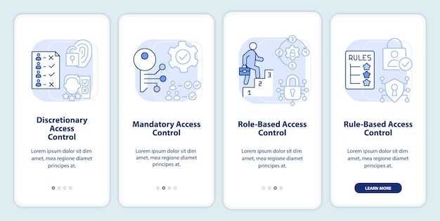 Tipos de pantalla de aplicación móvil de incorporación azul claro de control de acceso