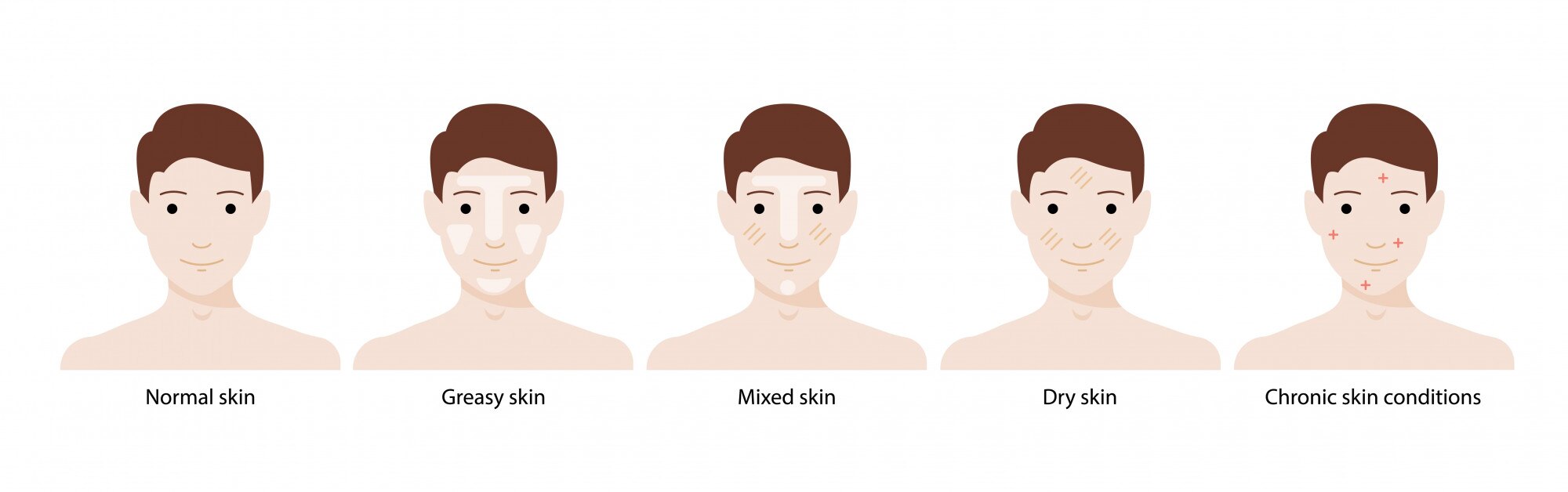 Tipos de piel masculina: pieles normales, grasas, mixtas, secas y  afecciones crónicas. | Vector Premium