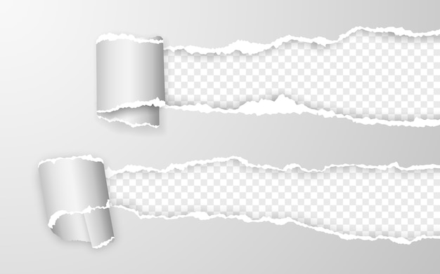 Tira de papel rasgada y retorcida realista. Borde de papel rasgado.