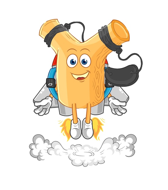 Tirachinas con vector de dibujos animados de mascota jetpack